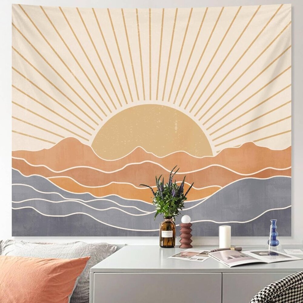 Boho Tapestry Wall Hanging for Bedroom Aesthetic, Bohemian Vintage 70s Rainbow S